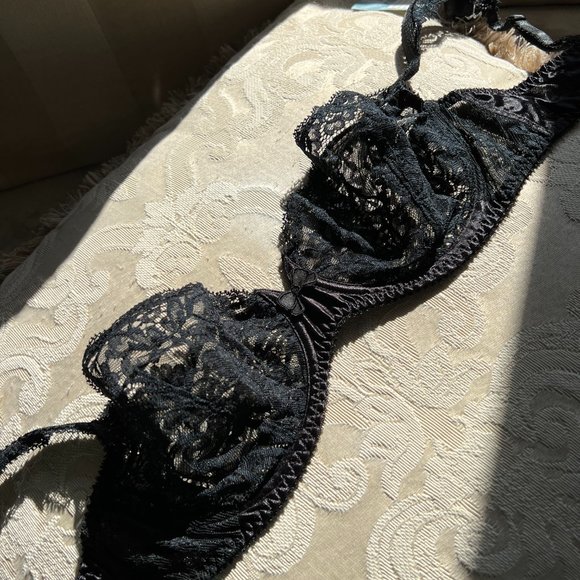 NWT Vintage Lou Bra from Paris France! Chantilly Lace With Bows Black 34B & 34C - Picture 5 of 14